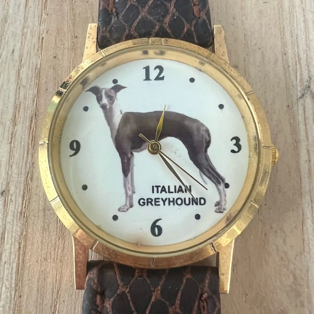 Unbranded Italian greyhound gold tone brown leather dress watch NEW BATTERY